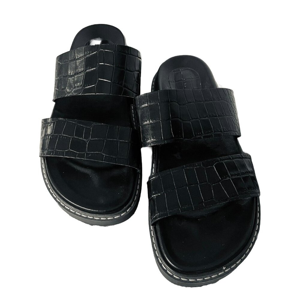 Zara Women's Chunky Platform Sandals US 9 Black Crocodile Straps Slides Normcore